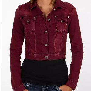 Miss Me Burgundy Denim Cropped Jacket Size Small